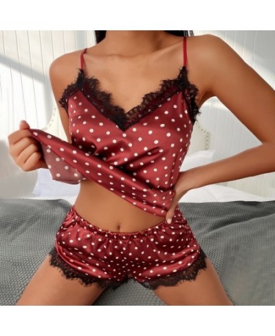 Sexy Lace Pajama Print Women's Pajama Set V Neck Satin Nightdress Sexy Lingerie Hot Erotic Nightdress Lingerie Exotic Babydol...