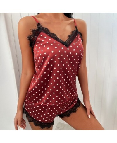 Sexy Lace Pajama Print Women's Pajama Set V Neck Satin Nightdress Sexy Lingerie Hot Erotic Nightdress Lingerie Exotic Babydol...