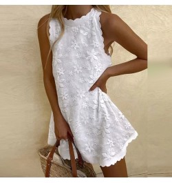 2023 Boho Casual Ladies White Street Dress Women V Neck Lace Loose Mini Dress Summer Flower Print Sleeveless Vest Dress $35.8...