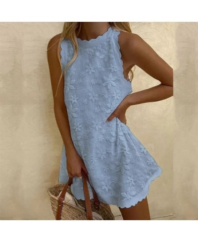 2023 Boho Casual Ladies White Street Dress Women V Neck Lace Loose Mini Dress Summer Flower Print Sleeveless Vest Dress $35.8...