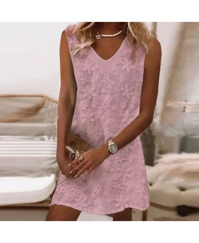 2023 Boho Casual Ladies White Street Dress Women V Neck Lace Loose Mini Dress Summer Flower Print Sleeveless Vest Dress $35.8...