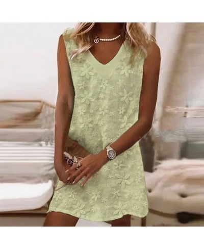 2023 Boho Casual Ladies White Street Dress Women V Neck Lace Loose Mini Dress Summer Flower Print Sleeveless Vest Dress $35.8...