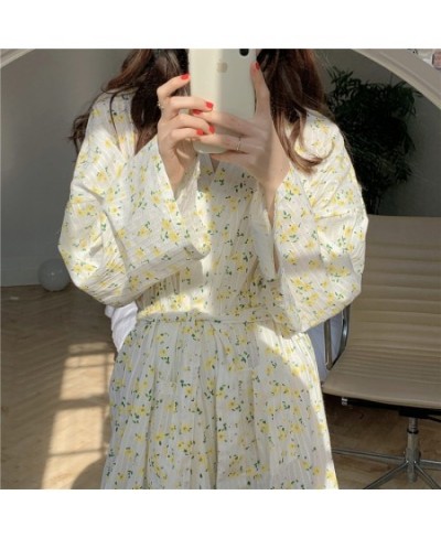 Japanese Kimono Cotton Robes for Women Floral Print Shower Spa Sleepwear Bathrobe Long Sleeve Sleepwear Dressing Gown Home We...