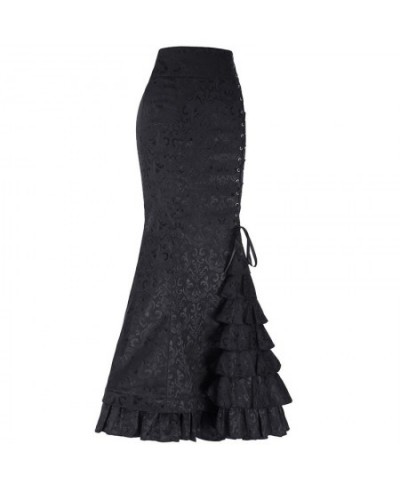 2022 Women's Gothic Vintage Victorian Steampunk Lace-Up Tiered Ruffled Fishtail Mermaid Maxi Skirt $46.80 - Skirts