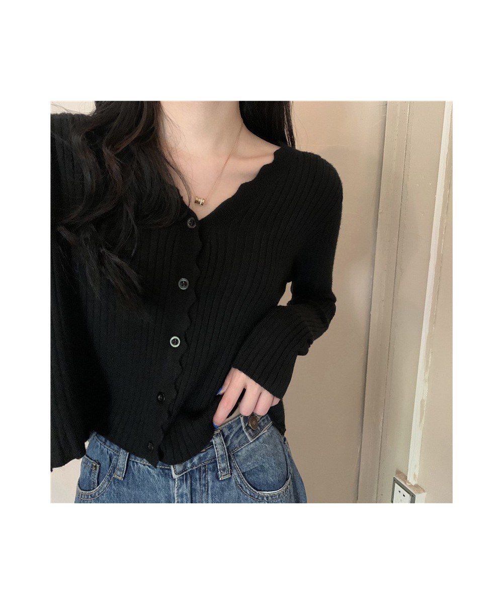 Korean Fashion Cardigan for Women Solid Color Single Breasted V-Neck Slim Long Sleeve Top Spring/Autumn Women's Sweater $26.4...