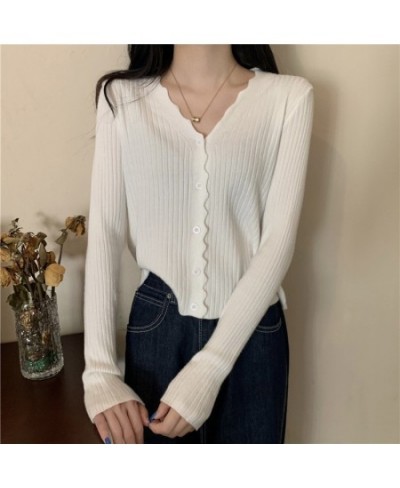 Korean Fashion Cardigan for Women Solid Color Single Breasted V-Neck Slim Long Sleeve Top Spring/Autumn Women's Sweater $26.4...