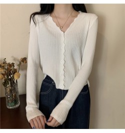 Korean Fashion Cardigan for Women Solid Color Single Breasted V-Neck Slim Long Sleeve Top Spring/Autumn Women's Sweater $26.4...