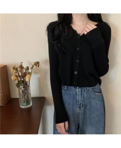 Korean Fashion Cardigan for Women Solid Color Single Breasted V-Neck Slim Long Sleeve Top Spring/Autumn Women's Sweater $26.4...