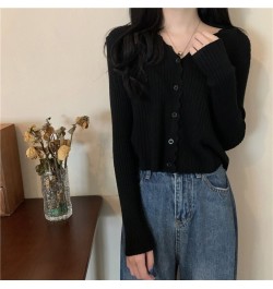 Korean Fashion Cardigan for Women Solid Color Single Breasted V-Neck Slim Long Sleeve Top Spring/Autumn Women's Sweater $26.4...