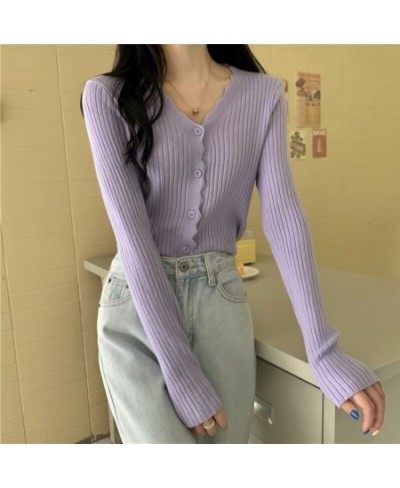 Korean Fashion Cardigan for Women Solid Color Single Breasted V-Neck Slim Long Sleeve Top Spring/Autumn Women's Sweater $26.4...