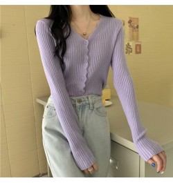 Korean Fashion Cardigan for Women Solid Color Single Breasted V-Neck Slim Long Sleeve Top Spring/Autumn Women's Sweater $26.4...