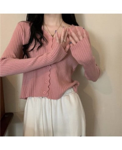 Korean Fashion Cardigan for Women Solid Color Single Breasted V-Neck Slim Long Sleeve Top Spring/Autumn Women's Sweater $26.4...