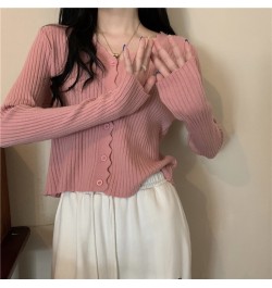 Korean Fashion Cardigan for Women Solid Color Single Breasted V-Neck Slim Long Sleeve Top Spring/Autumn Women's Sweater $26.4...