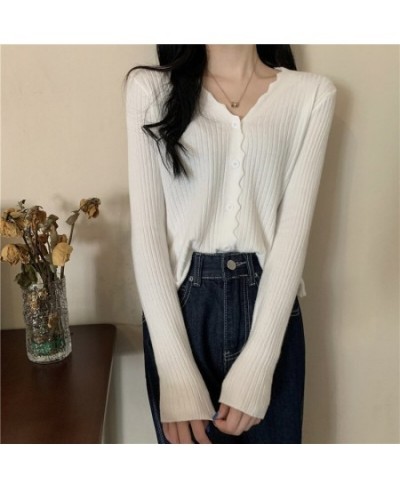 Korean Fashion Cardigan for Women Solid Color Single Breasted V-Neck Slim Long Sleeve Top Spring/Autumn Women's Sweater $26.4...