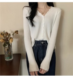 Korean Fashion Cardigan for Women Solid Color Single Breasted V-Neck Slim Long Sleeve Top Spring/Autumn Women's Sweater $26.4...