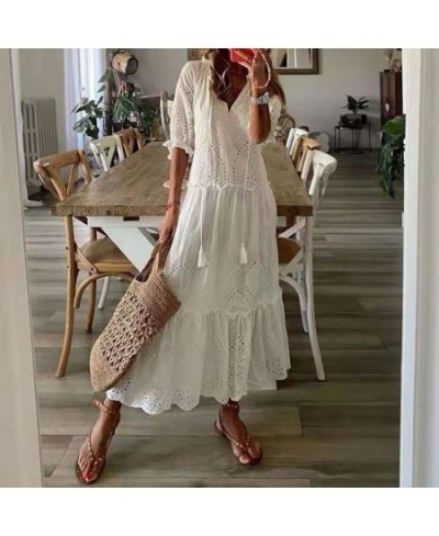 2022 Summer Elegant Hollow Out Lace Solid Office Lady Dress Spring Tennis Beach Dresses Robe Femme Vestidos Elegantes Para $4...