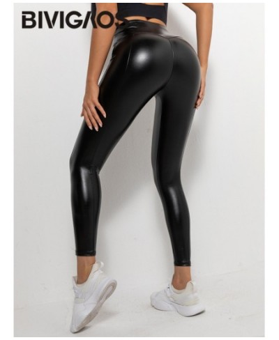 New Butt Lift PU Leather Leggings Pants Women's High Waist Elastic Solid Color Shiny Black Sexy Tight-Fitting Leggings $39.47...