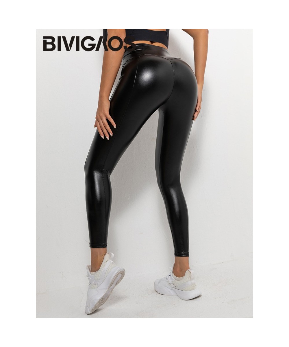 New Butt Lift PU Leather Leggings Pants Women's High Waist Elastic Solid Color Shiny Black Sexy Tight-Fitting Leggings $39.47...