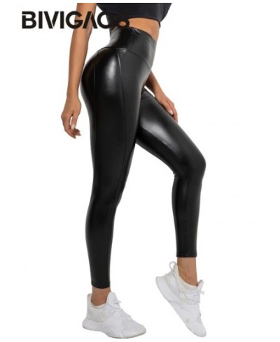 New Butt Lift PU Leather Leggings Pants Women's High Waist Elastic Solid Color Shiny Black Sexy Tight-Fitting Leggings $39.47...