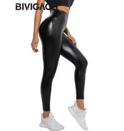 New Butt Lift PU Leather Leggings Pants Women's High Waist Elastic Solid Color Shiny Black Sexy Tight-Fitting Leggings $39.47...