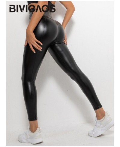 New Butt Lift PU Leather Leggings Pants Women's High Waist Elastic Solid Color Shiny Black Sexy Tight-Fitting Leggings $39.47...