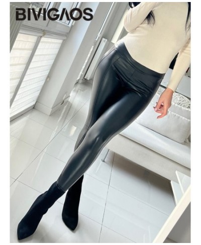 New Butt Lift PU Leather Leggings Pants Women's High Waist Elastic Solid Color Shiny Black Sexy Tight-Fitting Leggings $39.47...