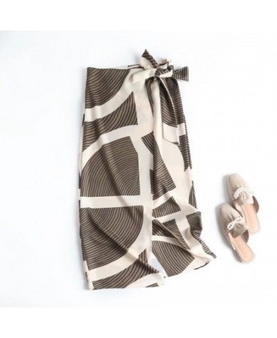 Summer Fashion Straight Midi Skirts Women Indie Folk Vintage Geometric Printing Bow Wrap Skirt Women $55.93 - Skirts