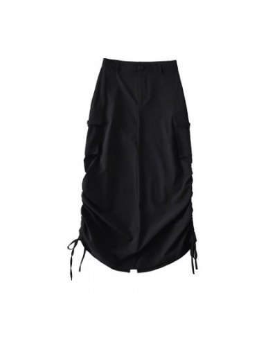 Double Side Drawstring Skirts 2023 High Waist A-line Skirt Aesthetic Y2k Pockets Midi Skirt Women $37.44 - Skirts