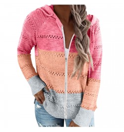 Knitted Patchwork Sweater Casual Autumn Winter Ladies Hooded Zipper Blouse Top Female Long Sleeve Blusas Jumper кардиган $48....