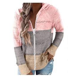 Knitted Patchwork Sweater Casual Autumn Winter Ladies Hooded Zipper Blouse Top Female Long Sleeve Blusas Jumper кардиган $48....