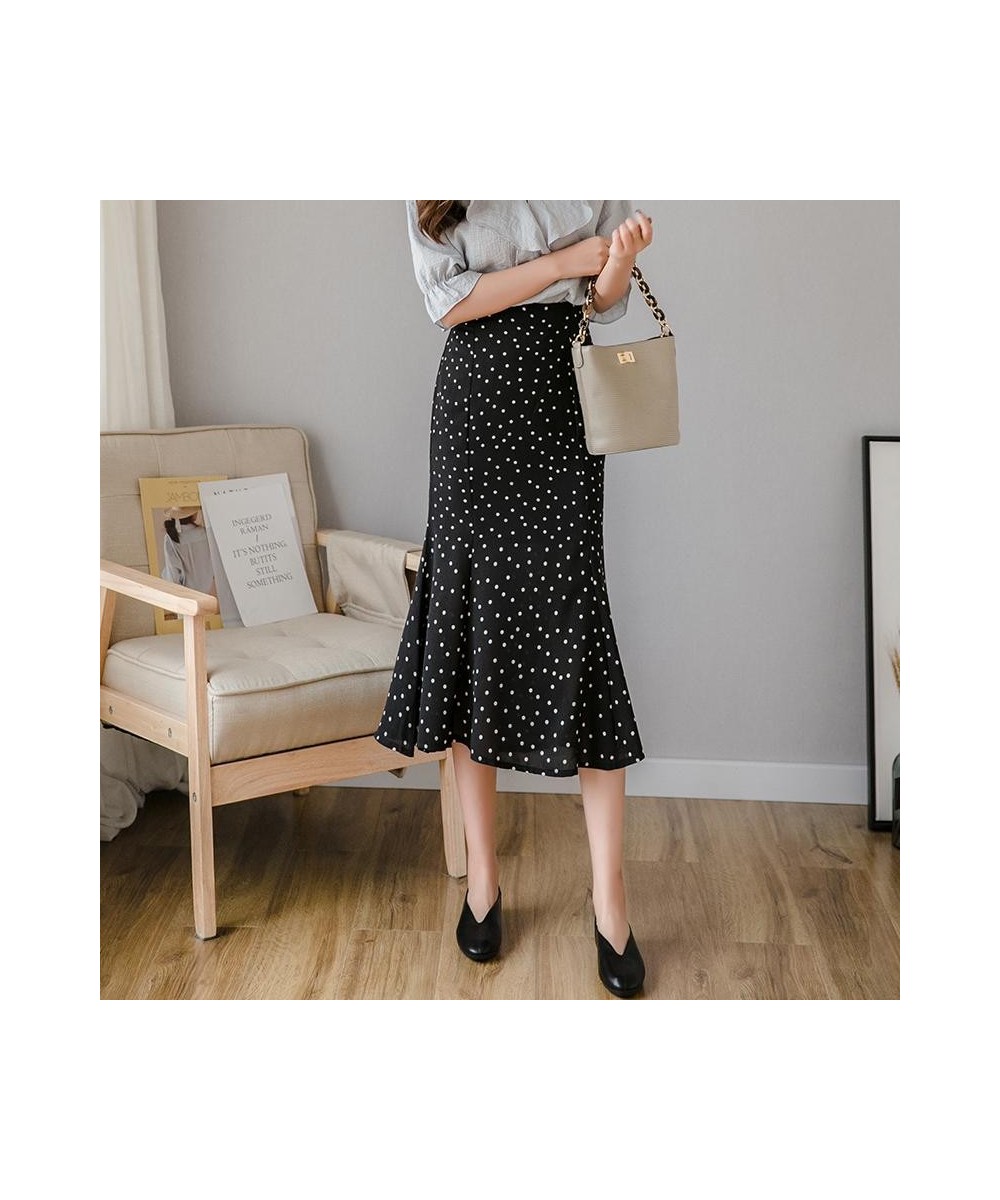 2022 New Women Chiffon Polka Dot Medium Mermaid Skirt Casual Spring Summer Female High Waist Black White Skirts $33.44 - Skirts