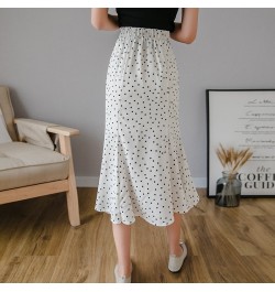 2022 New Women Chiffon Polka Dot Medium Mermaid Skirt Casual Spring Summer Female High Waist Black White Skirts $33.44 - Skirts