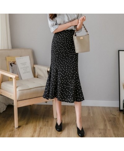 2022 New Women Chiffon Polka Dot Medium Mermaid Skirt Casual Spring Summer Female High Waist Black White Skirts $33.44 - Skirts