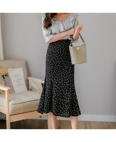 2022 New Women Chiffon Polka Dot Medium Mermaid Skirt Casual Spring Summer Female High Waist Black White Skirts $33.44 - Skirts