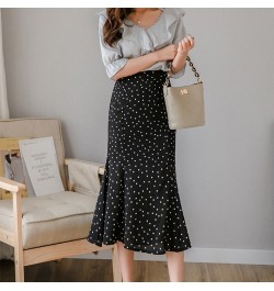 2022 New Women Chiffon Polka Dot Medium Mermaid Skirt Casual Spring Summer Female High Waist Black White Skirts $33.44 - Skirts