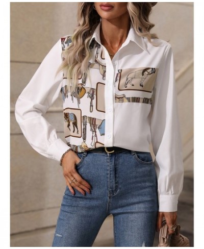 Autumn 2022 New Women's Shirt White Print Collar Shirt Slim Fit Top Casual T-shirt Versatile Basic Elegant Office Blusas $37....