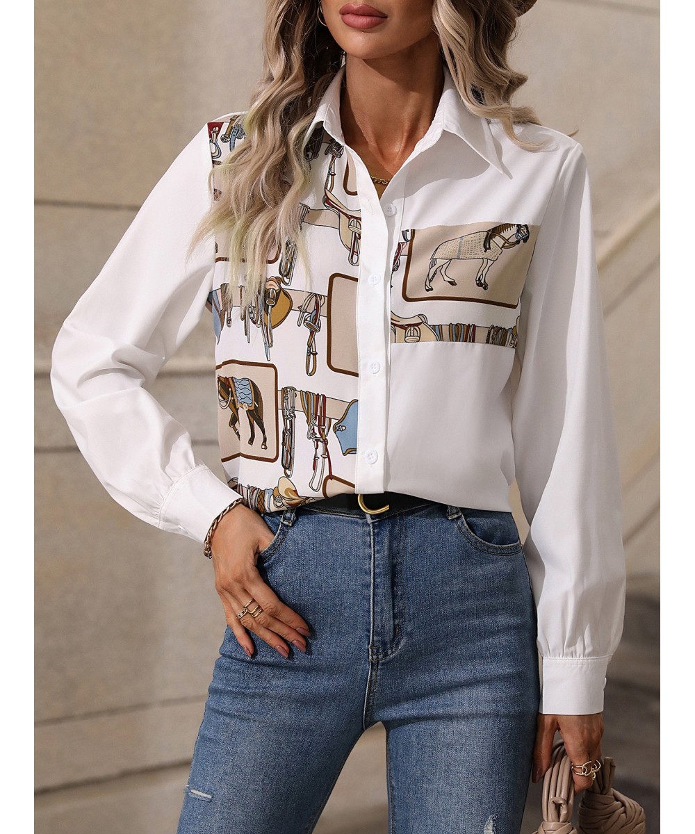 Autumn 2022 New Women's Shirt White Print Collar Shirt Slim Fit Top Casual T-shirt Versatile Basic Elegant Office Blusas $37....