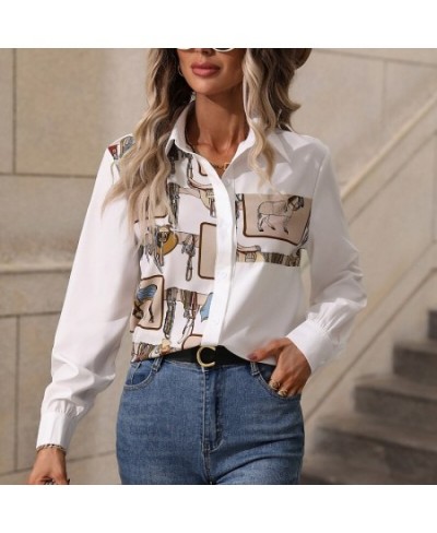 Autumn 2022 New Women's Shirt White Print Collar Shirt Slim Fit Top Casual T-shirt Versatile Basic Elegant Office Blusas $37....