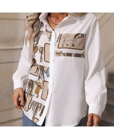 Autumn 2022 New Women's Shirt White Print Collar Shirt Slim Fit Top Casual T-shirt Versatile Basic Elegant Office Blusas $37....