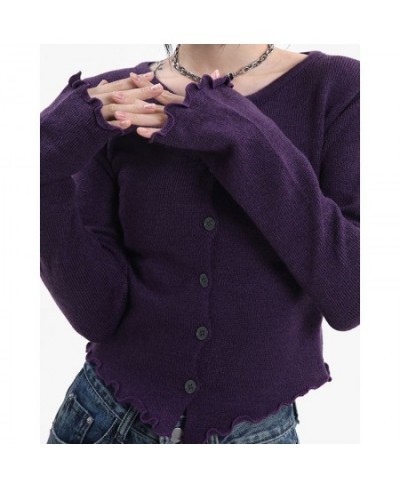 Purple Short Single Breasted Long Sleeve Cardigan Women 2022 Autumn and Winter New Slim-fit Women with a Hundred Top $26.40 -...