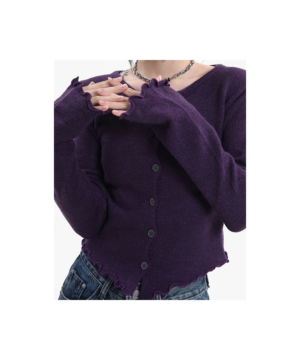 Purple Short Single Breasted Long Sleeve Cardigan Women 2022 Autumn and Winter New Slim-fit Women with a Hundred Top $26.40 -...