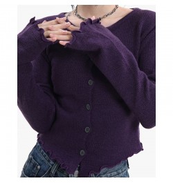 Purple Short Single Breasted Long Sleeve Cardigan Women 2022 Autumn and Winter New Slim-fit Women with a Hundred Top $26.40 -...