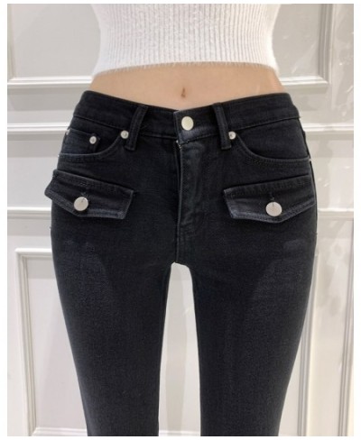 Chic Black Jeans for Women Streetwear High Waisted Elastic Denim Pants Y2k Korean Fashion Elegant Skinny Jean Mom $52.01 - Jeans