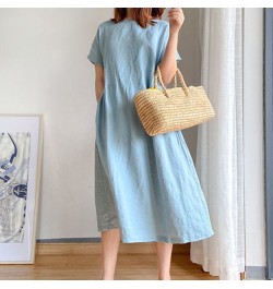 Korean Fashion Women Short Sleeve Dresses Solid Simple M-4XL Retro Cotton and Linen Breathable Leisure Loose Mid-calf Vestido...