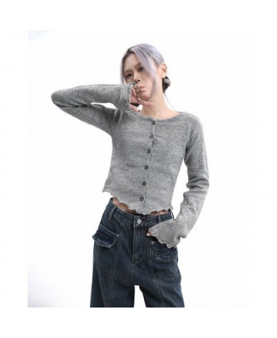 Purple Short Single Breasted Long Sleeve Cardigan Women 2022 Autumn and Winter New Slim-fit Women with a Hundred Top $26.40 -...