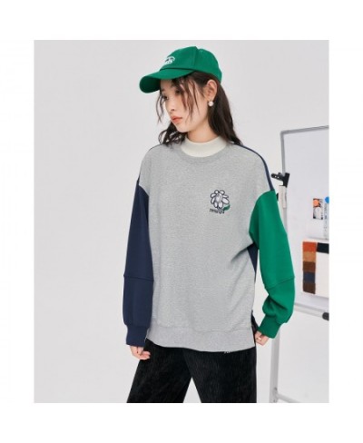Women Sweatshirts 2022 Winter Long Sleeve O Neck Loose Hoodie Vintage Contrast Color Gray Casual Streetwear Pullover $55.03 -...