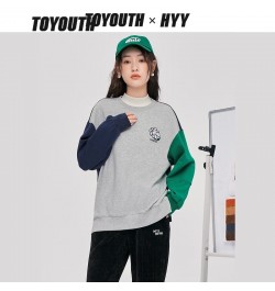 Women Sweatshirts 2022 Winter Long Sleeve O Neck Loose Hoodie Vintage Contrast Color Gray Casual Streetwear Pullover $55.03 -...