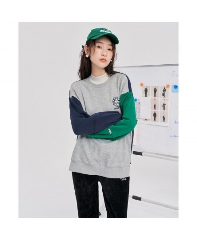 Women Sweatshirts 2022 Winter Long Sleeve O Neck Loose Hoodie Vintage Contrast Color Gray Casual Streetwear Pullover $55.03 -...