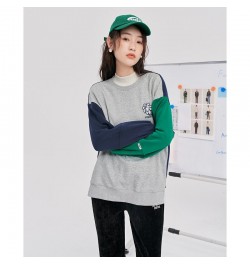 Women Sweatshirts 2022 Winter Long Sleeve O Neck Loose Hoodie Vintage Contrast Color Gray Casual Streetwear Pullover $55.03 -...