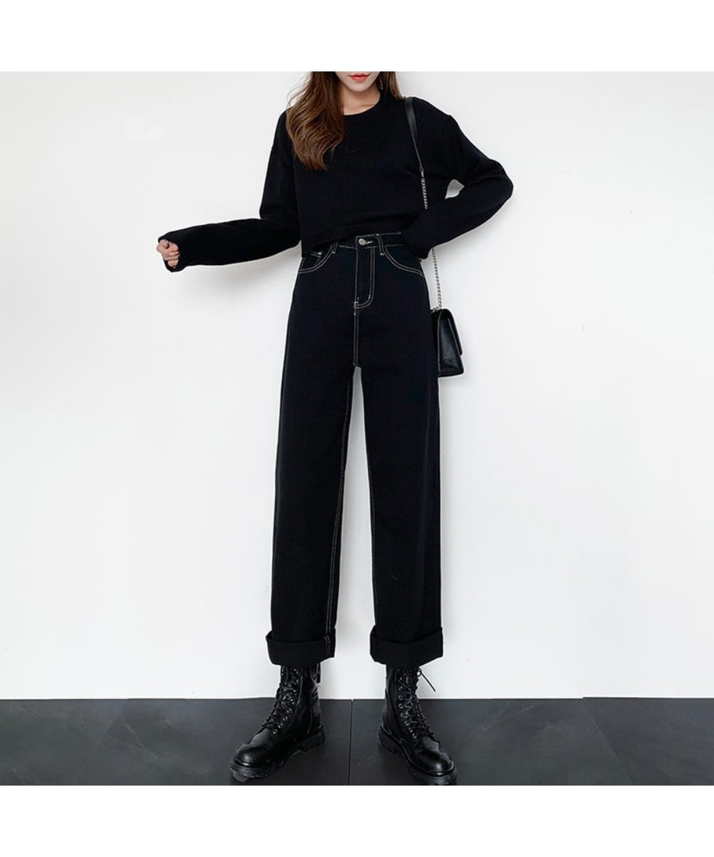 2022 Vintage Korean Style New Winter FleeceWarm Straight Baggy Leisure Jean High WaistFor Women Harajuku Denim Pants Streetwe...